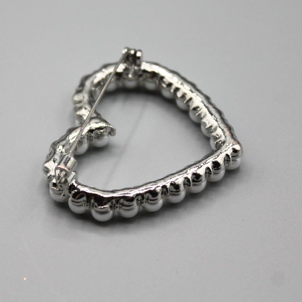 Heart love romantic pin brooch jewelry fashion pearls silver white gold tone new - Picture 11 of 13